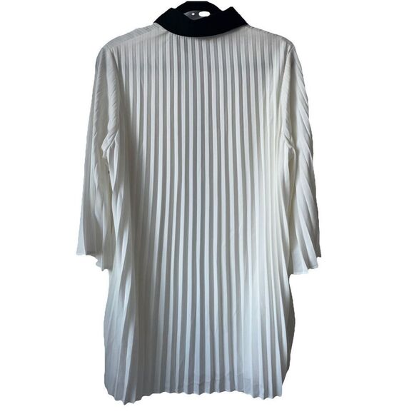 NEW Ming Wang Mini Pleated Shift Dress Contrast Trim Crepe de Chine White Small - Picture 6 of 6
